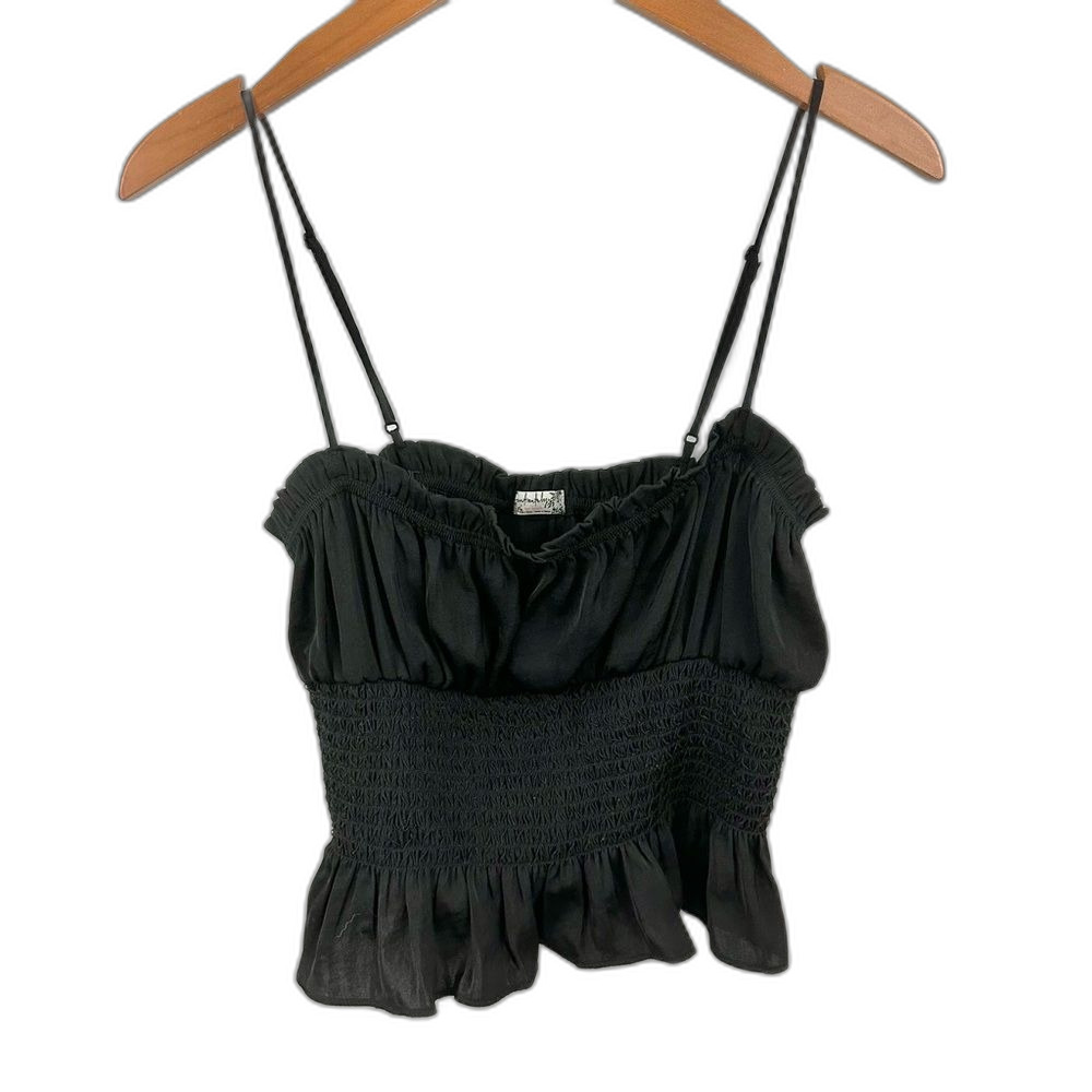 Intimately Free People Black Crop So Dreamy Smocked Peplum Blouse Size Medium